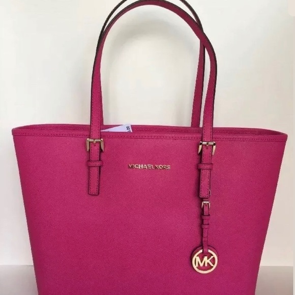 COPY - Michael Kors top zip LD tote raspberry & gold - Picture 2 of 5